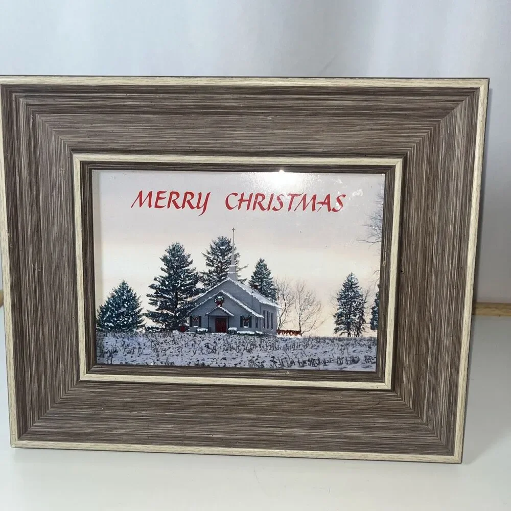 Merry Christmas Picture Decoration A Church In The Winter Frame 10.5 “ X 8.5 “